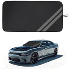 Front Windshield Sun Shade Fit for Dodge Charger Challenger Durango Journey Universal Fit to All Dodge Cars Foldable Sun Visor Protector Custom Fit Dodge Window Sunhade (Black Gray) by YOSRTER
