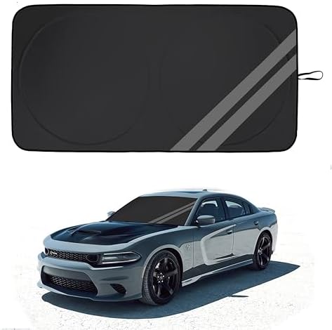 Front Windshield Sun Shade Fit for Dodge Charger Challenger Durango Journey Universal Fit to All Dodge Cars Foldable Sun Visor Protector Custom Fit Dodge Window Sunhade (Black Gray) by YOSRTER