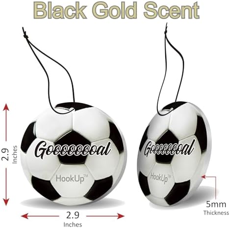 Soccer Car Air Freshener by HookUp - 2 Pack - Black Gold Scent (Extra Strong) | Unique Soccer Gift for Players, Coach, Fans | Hanging Car Accessory with Long Lasting Fresheners Smell - Image 2