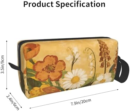 Vintage Floral Print Makeup Bag for Women with Wrist Strap | Durable 600D Oxford Fabric Cosmetic Organizer,Compact Travel Pouch with Handle for Gym & Daily Use - Image 3