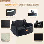 Car Seat for Large Size Dog, Booster Seat for Dogs Under 55 lbs or 2 Small Dogs, Soft Car Dog Bed Filling in Thick Memory Foam with 2 Safety Leashes and Storage Pocket (Black) - Image 5