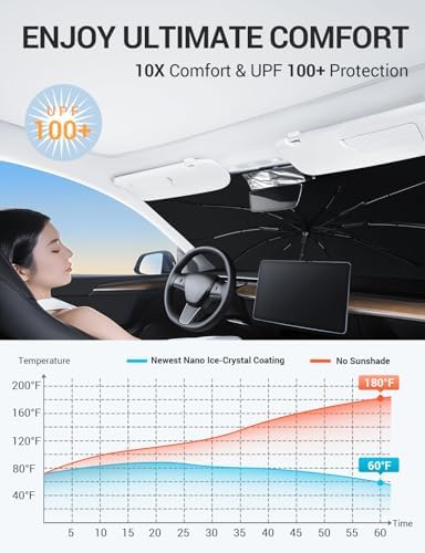 BASENOR Windshield Sunshade Umbrella for 2017-2026 Tesla Model Y/YL/Model 3 - Image 5