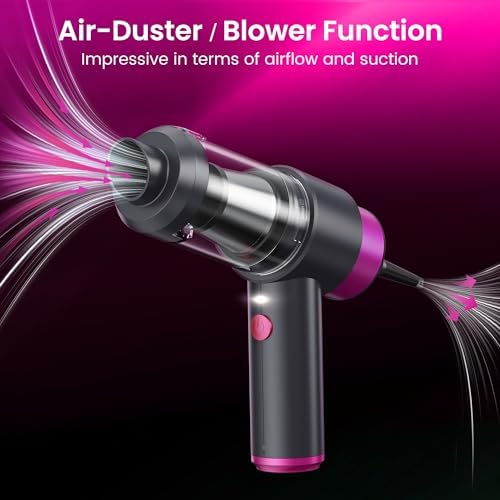 Car Vacuum Handheld Vacuum Cleaner, 12000PA Suction, Mini Vacuums with Air Duster and Blower, Portable Hand Held Vacuum for Car, House, Crumbs, Hair (Pink) - Image 6