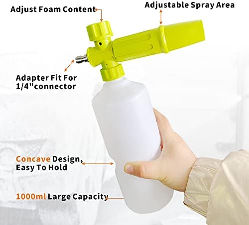 Foam Cannon 1 L Bottle Car Wash Snow Foam Lance with 1/4" Quick Connector Pressure Power Jet Washer Quick Release Adjustable Nozzle with 1 Washing Mitts - Image 3
