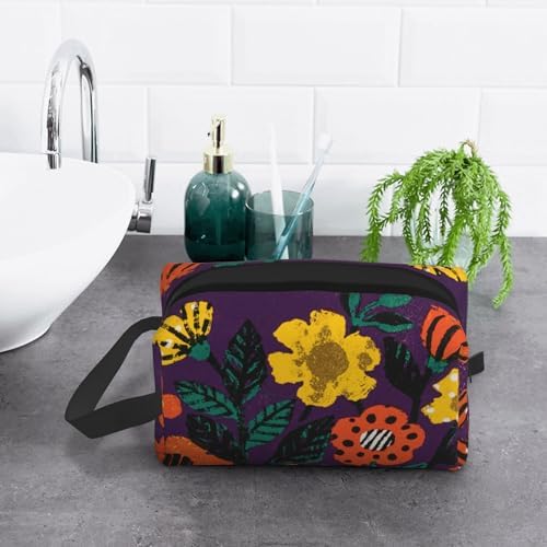 Purple Whimsical Florals Makeup Bag - Durable 600D Oxford Fabric Travel Cosmetic Bag, Shockproof Foam Padded Toiletry Organizer for Gym & Daily Use 10x6.2x4.9 Inch - Image 6