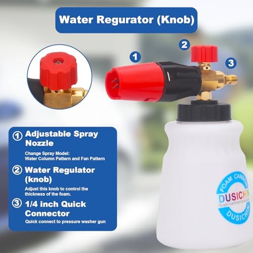 DUSICHIN Foam Cannon Short Pressure Washer Gun 1/4 Inch Quick Connector,5 Pressure Washer Nozzle Tips Car Wash Foam Gun 3/8'' Swivel Quick Connector,M22-14mm M22-15mm Fitting,Not Use with Garden Hose - Image 6
