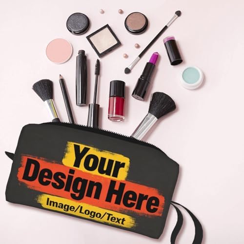 Custom Personalized Cosmetic Makeup Bag 7.9x3.5x2.4 Inch | Upload Your Own Image Photo Text, 600D Oxford Fabric Portable Travel Toiletry Bag with Shockproof Foam Protection for Women - Image 6