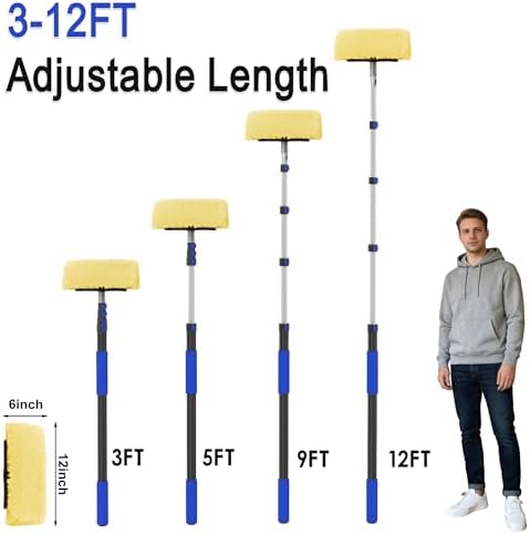 18FT Reach Car Wash Brush with Long Handle, 3 to 12 FT Car Cleaning Brush with Soft Bristle, Aluminium Telescoping Pole for Solar Panel, House Siding, SUV, Cars, Trucks, RV, Floors, Navy - Image 3
