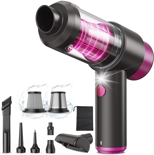 Car Vacuum Handheld Vacuum Cleaner, 12000PA Suction, Mini Vacuums with Air Duster and Blower, Portable Hand Held Vacuum for Car, House, Crumbs, Hair (Pink) by Unknown