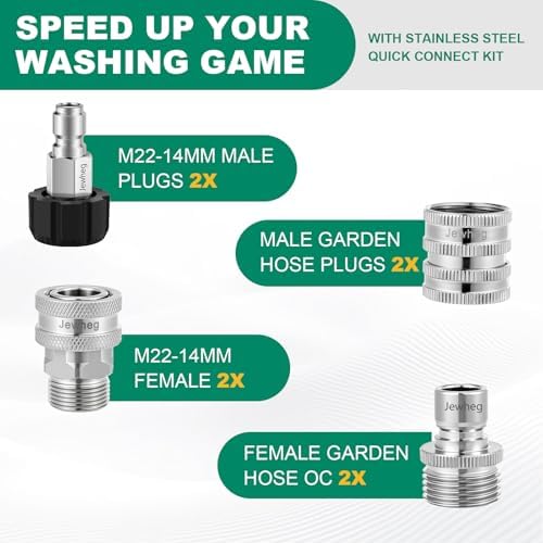 Jewheg 2026 Upgraded Version，Pressure Washer Quick Connect Kit, Stainless Steel Pressure Washer Adapter Set, M22 Swivel 14mm to 3/8 Inch Quick Disconnect，3/4 Inch Hose Fittings - Image 2