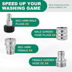 Jewheg 2026 Upgraded Version，Pressure Washer Quick Connect Kit, Stainless Steel Pressure Washer Adapter Set, M22 Swivel 14mm to 3/8 Inch Quick Disconnect，3/4 Inch Hose Fittings - Image 2
