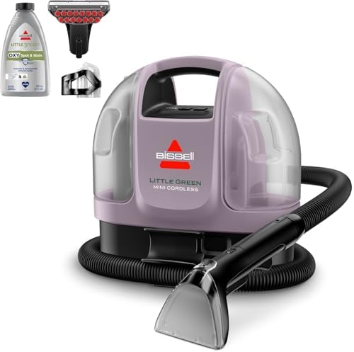 BISSELL Little Green Mini Cordless Portable Carpet and Upholstery Deep Cleaner, Car/Auto Detailer, with HydroRinse Self-Cleaning Tool and 4" Tough Stain Tool, Limited Edition Color Dusk Pink, 4015F by BISSELL