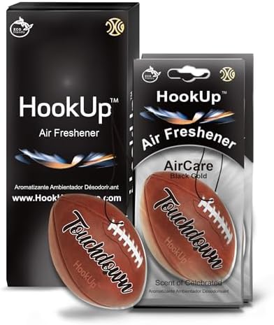 Football Car Air Freshener by HookUp - 2 Pack - Black Gold Scent (Extra Strong) | Unique Football Gift for Players, Coach, Fans | Hanging Car Accessory with Long Lasting Fresheners Smell by HookUpAirCare