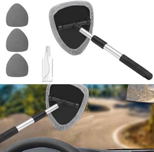 Car Window Cleaner, Car Cleanser Brush, Car Accessories Car Cleaning Supplies Tools, Car Cleaning Kit with Extendable Handle, Microfiber Cloth, Spray Bottle, Fits All Cars (Gray) - Image 2
