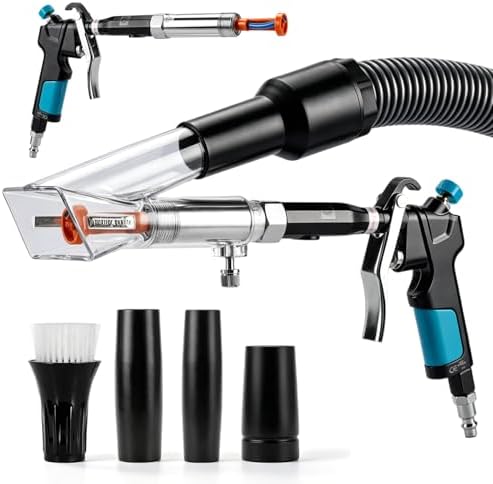 Car Interior Cleaning Gun with 2-in-1 Air Blower Attachments, Detailing Brush and Swivel Connector – for Car Seats, Carpets, Dashboards, Floor Mats, Air Vents, Pet Hair Removal and Rapid Drying by Unknown