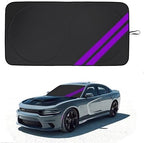 Front Windshield Sun Shade Fit for Dodge Charger Challenger Durango Journey Universal Fit to All Dodge Cars Foldable Sun Visor Protector Custom Fit Dodge Window Sunhade (Black Purple) by YOSRTER
