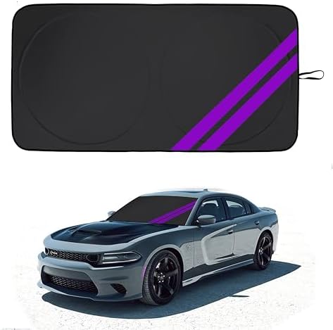 Front Windshield Sun Shade Fit for Dodge Charger Challenger Durango Journey Universal Fit to All Dodge Cars Foldable Sun Visor Protector Custom Fit Dodge Window Sunhade (Black Purple) by YOSRTER