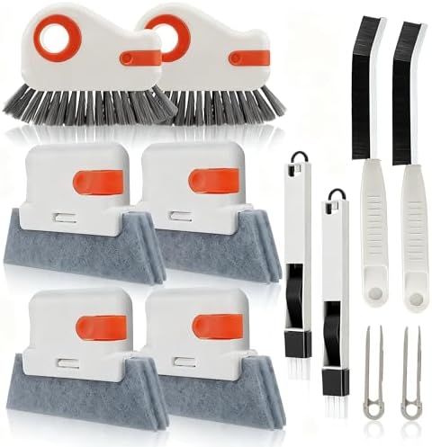 12pcs Window Track Cleaner Tool Set, Window Sill & Groove Cleaning Brushes with Hard Bristle Crevice Brush and Debris Pliers for Sliding Door Rails, Shower Door Tracks, Kitchen & Bathroom Gaps by Unknown