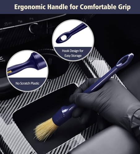 YeewayVeh 3PCS Car Detailing Brush Set, Boars Hair Bristles Brushes, Indigo - Image 3