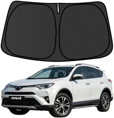 RAV4 Customized Windshield Sun Shade for 2013-2018 RAV4 LE | XLE | Premium | Hybrid | Crossover | Custom Fit Front Window Sunshade Visor Protector Foldable Blocks UV Rays Keep Car Cooler Accessories by aatoppus
