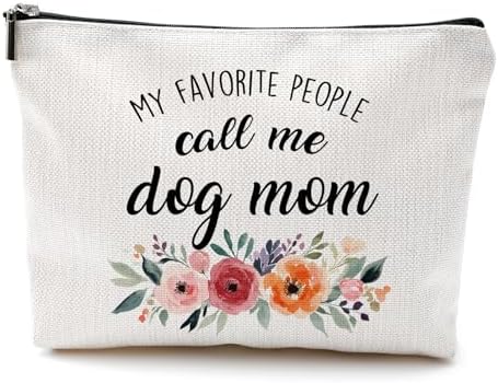 DILSJ Dog Mom Makeup Bag, Lovers Owner Gifts For Christmas Cosmetic Bags, Gifts For Pet Lovers,My Favorite People Call Me Dog Mom Zipper Makeup Pouch Travel Organizer Toiletry Bag by DILSJ