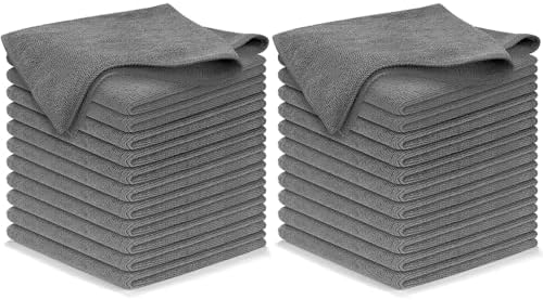 USANOOKS Microfiber Cleaning Cloth Grey - 24 Pcs (12.5"x12.5") - High Performance - 1200 Washes, Ultra Absorbent Microfiber Towel Weave Grime & Liquid for Streak-Free Mirror Shine - Car Washing Cloth by USANOOKS