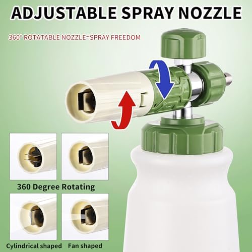 FENG PAI Pressure Washer Foam Cannon with Dual-Connector Accessory & 7 Power Washer Sprayer Nozzles, Double Tip Attachment For Soap Cannon, 1/4" Quick Connect, 3600 PSI, White Bottle - Image 6