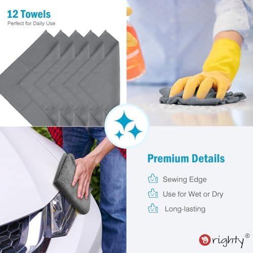 Orighty Microfiber Cleaning Cloth, Cleaning Rags, 12 Pack, 12x11 in, Grey - Image 6
