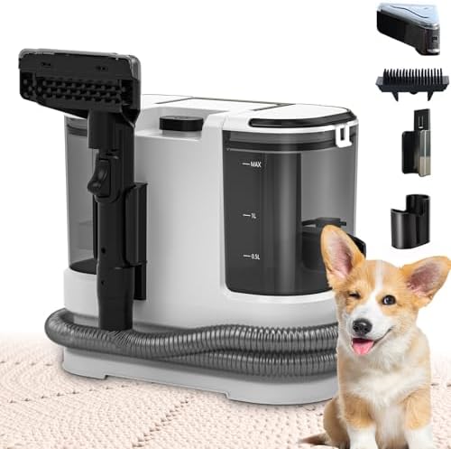 Portable Carpet & Upholstery Cleaner, Deep Cleaning for Rugs, Couch, Curtain, Car Interiors Stains, Pet & Family Friendly, 800W high-performance motor 21Kpa 120V (White) by HOMLOVEHOME