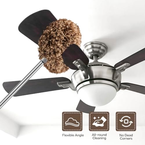 Ceiling Fan Cleaner Duster Reusable Microfiber Ceiling Fan Blade Cleaner Removable Duster with Extension Pole Adjusts 13 to 49.7 Inch for Cleaning Walls Furniture Door Window Top (Beige Brown) - Image 2