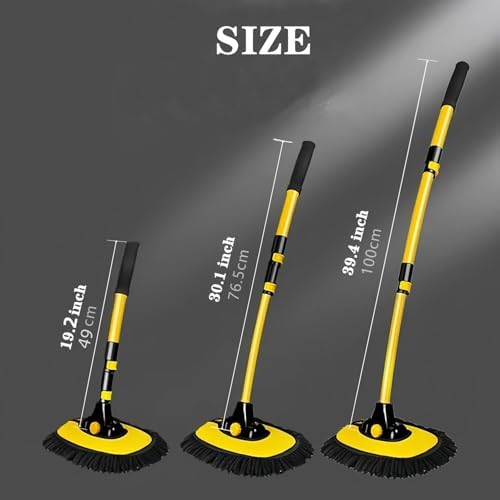 MVEQRRN 15° Curved Chenille Car Wash Brush Mop with Long Handle(Yellow) - Image 2