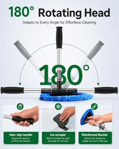 25.5" Extra-Long Reach – Super Absorbent Coral Velvet Windshield Cleaner Tool, Streak-Free Windshield Cleaning Tool Kit with 5 Pads, 2 Spray Bottles & Storage Bag for Auto Glass & Home Windows, Blue - Image 5