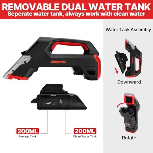 Shop-Vac 3-in-1 Cordless Spot Cleaner, Handheld Upholstery Cleaner with Spray, Rolling Brush and 5.5kPa Suction, 2 Water Tanks, USB-C Rechargeable - Image 4
