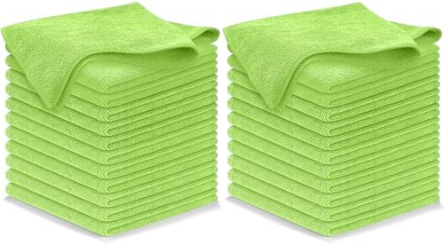 USANOOKS Microfiber Cleaning Cloth Light Green - 24 Pcs 12.5"x12.5" - High Performance - 1200 Washes, Ultra Absorbent Towels Weave Grime & Liquid for Streak-Free Mirror Shine - Car Washing Cloth by USANOOKS