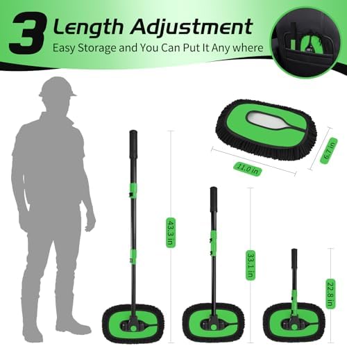 HIPPIH 15° Curved Car Wash Brush with Long Handle, 2 Scratch-Free Mop Heads - Image 2