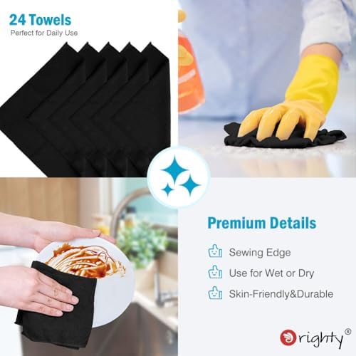Orighty Microfiber Cleaning Cloth, Cleaning Rags, 24 Pack, 12x11 in, Black - Image 5