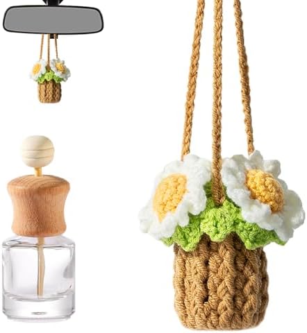 Crochet Car Air Freshener Holder Daisy Hanging Plant for Car Accessories by Unknown