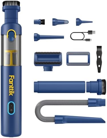 Fanttik Slim V8 APEX Cordless Car Vacuum & Air Duster, 4-in-1 Portable Mini Vacuum with 19000pa Suction Power for Pet Hair, Type-C Charge, One-Touch Empty for Car, Office Desk, Keyboards (Blue) by FANTTIK%C2%AE
