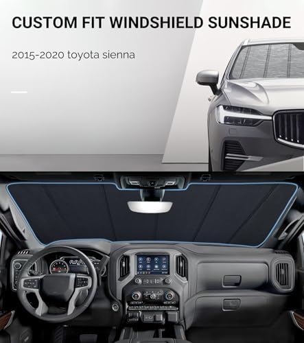 Pigenius Windshield Sunshade for Toyota Sienna 2015-2020, Metallic Silver Finish - Image 2