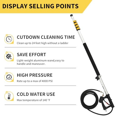 24 FT Telescoping Pressure Washer Wand with Pressure Washer Extension Wand, Brush Head, Gutter Cleaner, 5 Spray Nozzle Tips, 2 Hose Adapters and Support Belt - Image 2