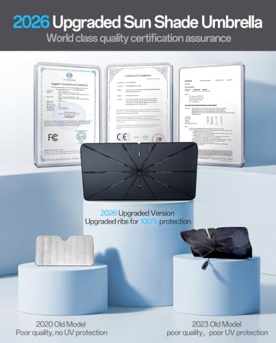 Windshield Sun Shade for Kia Carnival 2022–2026, Foldable Umbrella Sunshade with 100% UV Block, Multi-Layer Heat Insulation, Reinforced 10-Rib Frame, Keeps Car Cooler, Summer Car Accessory - Image 6