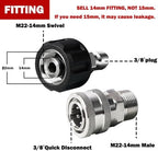 LIULO TOOL Pressure Washer Quick Connect Kit, Stainless Steel Quick Disconnect Kit, M22 14 mm Metric Male Thread Quick Connector, M22 Swivel to 3/8" Quick Connect (4 Pack) - Image 2
