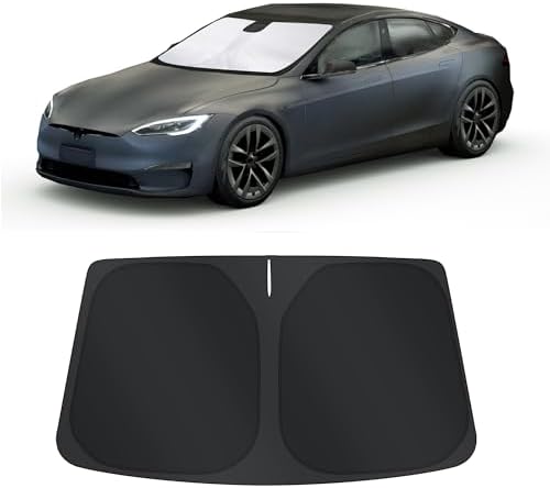 TINGLU Sun Shade for Tesla Model S (Fit Long Range/LR Model) 2012-2025 2026 Accessories Windshield Sun Shade Window Shade UV Rays Protection Sun Visor Cover with Steering Wheel Sunshade Storage Bag by TINGLU