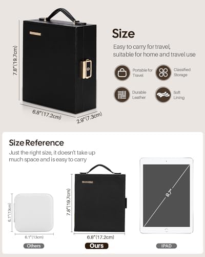 Enthralite Portable Travel Jewelry Case: Jewelry Box with Lock and Mirror | Quality PU Leather & Velvet Lined Jewelry Organizer - Large Capacity for Ring Earring Large Necklaces - Birthday Gift for Her - Image 6