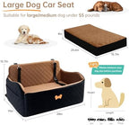 Car Seat for Large Size Dog, Booster Seat for Dogs Under 55 lbs or 2 Small Dogs, Soft Car Dog Bed Filling in Thick Memory Foam with 2 Safety Leashes and Storage Pocket (Brown/Black) - Image 4