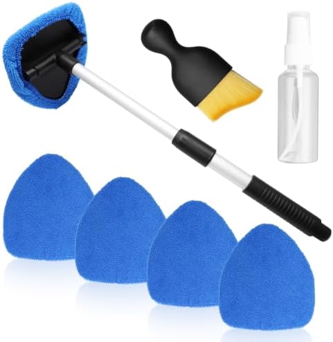 Uenhoy 13 Pcs Car Window Cleaning Kit, Windshield Cleaner Tool with Extendable Handle, 8 Microfiber Pads & 2 Spray Bottles & Brush, Auto Glass Wiper for Car and Home Window Cleaner, Blue - Image 2