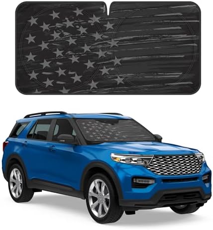 Motor Trend USA Vintage Flag Car Windshield Sun Shade for Front Window, Foldable Car Sun Shade with Patriotic Graphic, Collapsible Sun Visor Sunshade for Cars Windshield (Large, 69 x 35 inches) by MotorTrend
