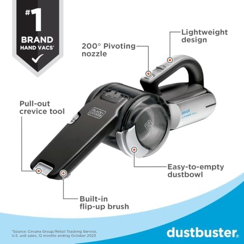 BLACK+DECKER dust buster PIVOT VAC Handheld Vacuum Cordless, Car Vacuum Portable Rechargeable, Extendible Crevice Tool and 200 Degree Pivoting Nozzle, Strong Suction, Lightweight (BDH2000PL) - Image 3