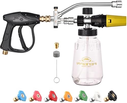 FENG PAI Pressure Washer Foam Cannon Gun Kit with Dual Connector Accessory, Car Wash Foam Gun for Car Washing and Cleaning, 1/4" Quick Connect with 7pcs Nozzles, Dual Adjustable Snow Foam Lance by FENGPAI