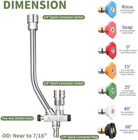Dual Connector Accessory with Pressure Washer Foam Cannon, Balabulala Pressure Washer Double Tip Attachment for Foam Blaster with with 5 Power Washer Sprayer Nozzles, 1/4" Quick Connect, 3600 PSI - Image 4